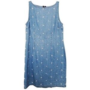 Ice Vintage Sleeveless Blue Denim Embroidered Dress Size 10P Petite Flowers Zip